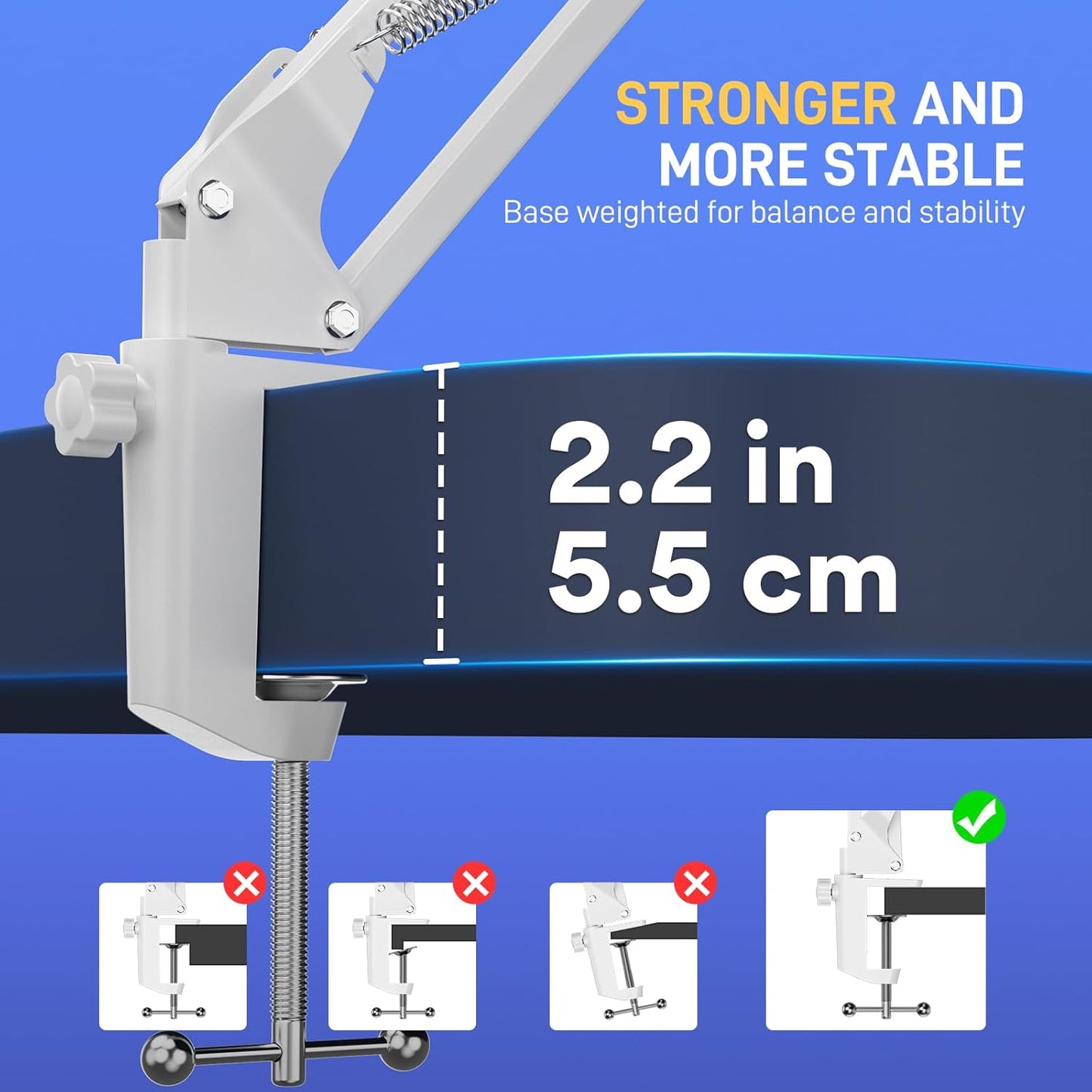 MAONO Boom Arm Microphone Stand: Adjustable Metal Suspension Mic Boom Arm for Podcasting Gaming Streaming Recording,with Desk Clamp and 3/8" to 5/8" Screw Adapter-Max Load 1KG BA20 White