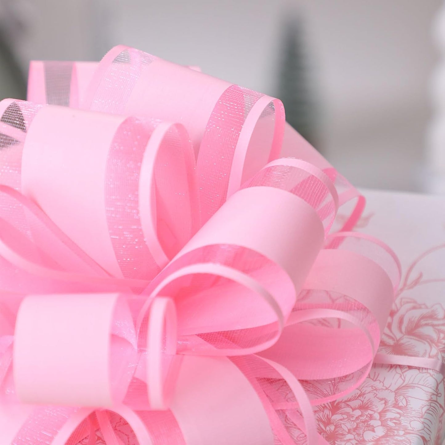 6Pcs 6inch Pull Bow Gift Wrapping,Pull Bow For Gift Basket, Gift Bag Box Wrapping Decor, Valentines Day, Birthday, Anniversary, Wedding, Flower Packaging (Pink)