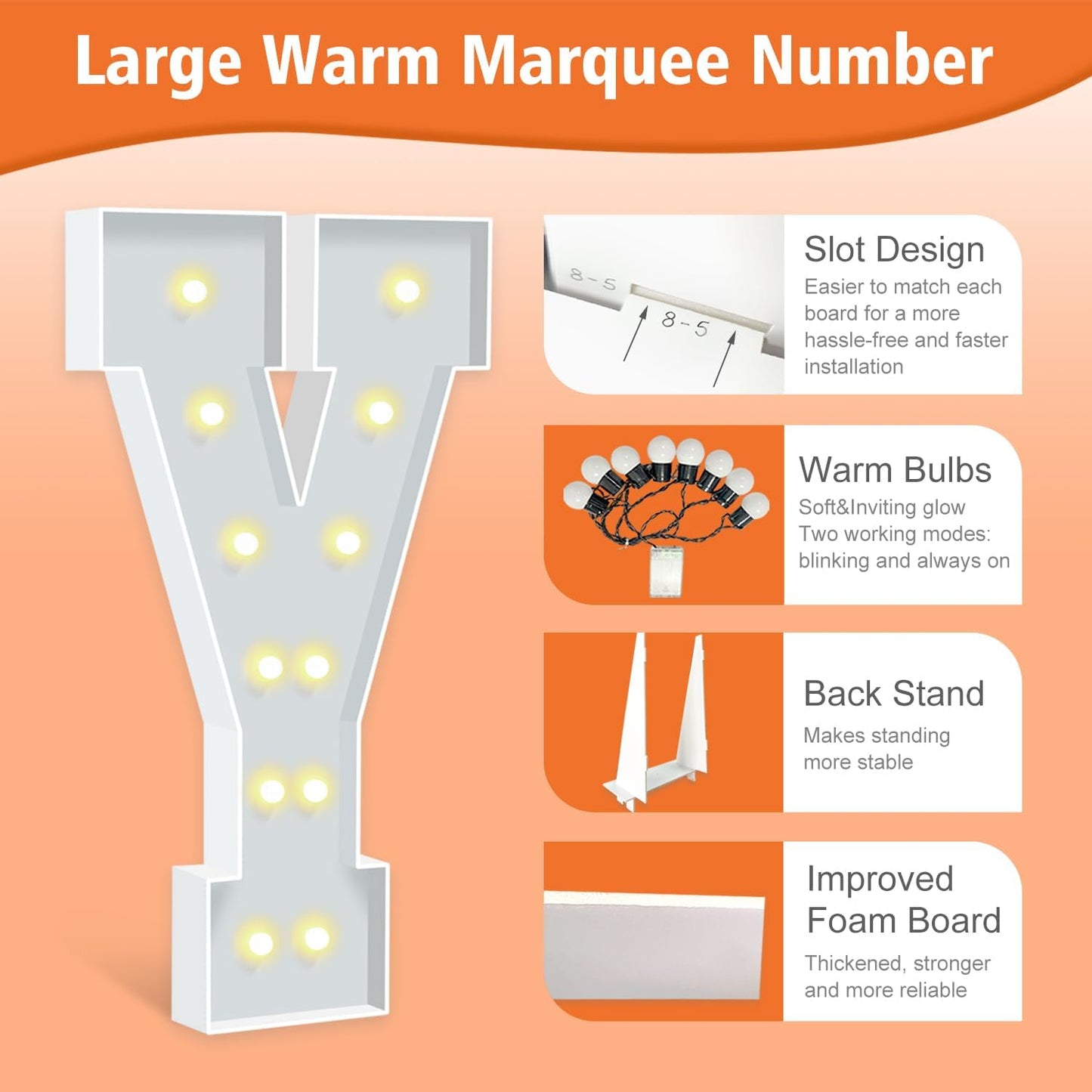 Marquee Letters 4 Feet Tall, Warm White Light Up Letters Y, Large Marquee Letter for Birthday Anniversary Graduation Party Decorations Baby Shower Valentines Decor