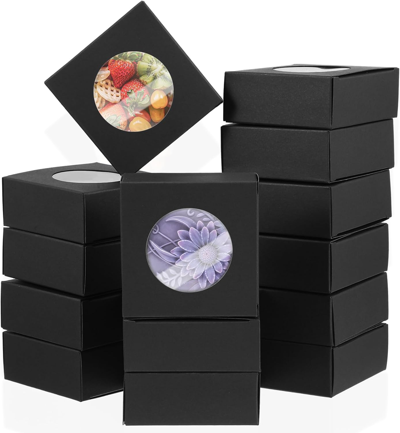 ADLABLD 150 Pcs Small Soap Boxes with Window for Homemade Soap Packaging, 3 * 3 Inch Black Soaps Wrappers Favor Gift Boxes for Homemade Soaps, Candy Chocolate, Bakery Cookies, Party Favor Box