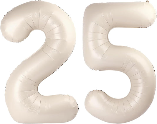 Cream White 40 Inch Large Number 25 52 Birthday Balloon, 25 52 Birthday Decorations, Foil 25 52 Mylar Helium Numbers Balloons Girl Boy Anniversary Party Supplies