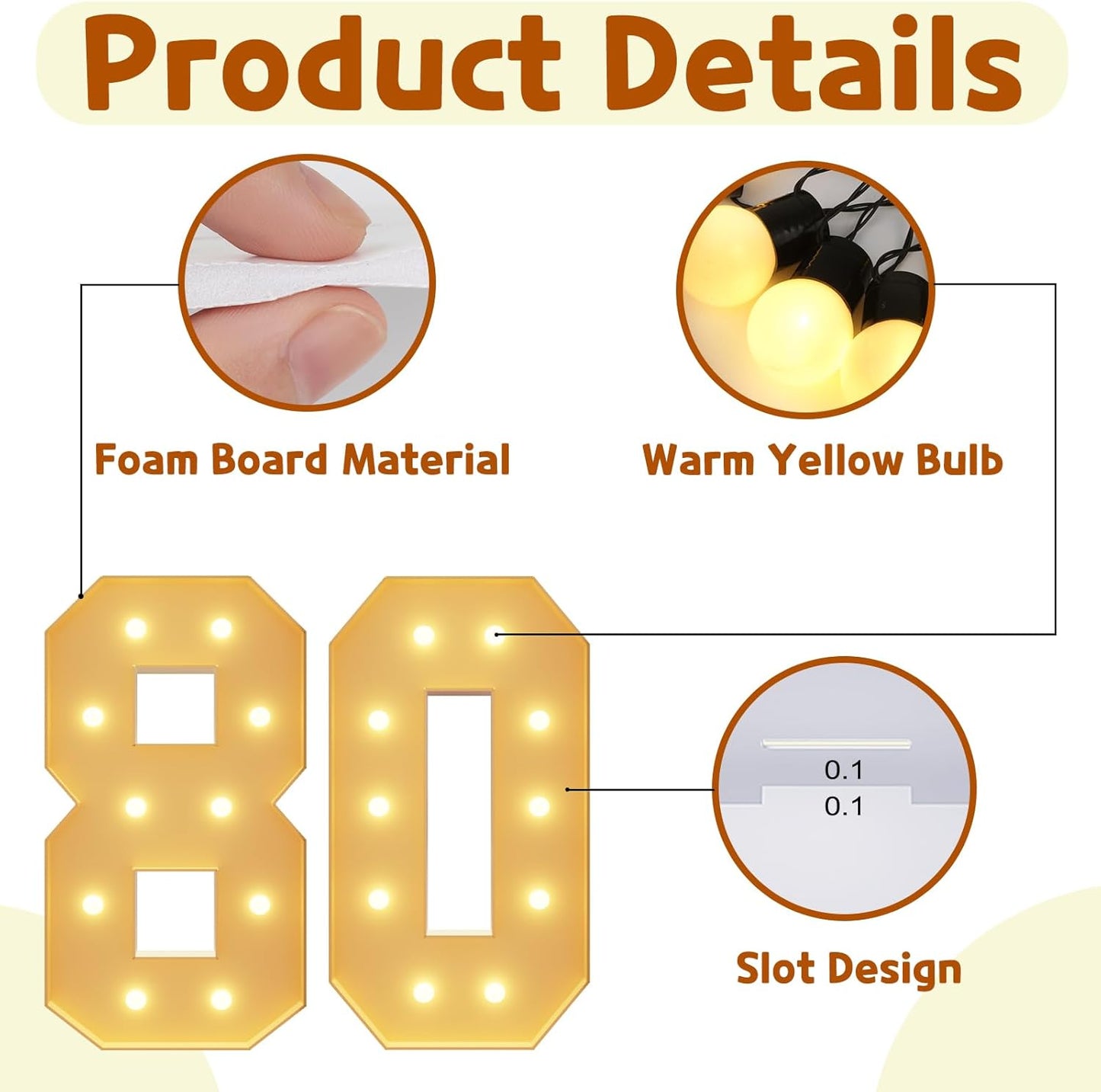 imprsv 4FT Light Up Numbers, Marquee Numbers 80th Birthday Decorations for Women Men, Large Light Up Numbers 80th Birthday Women Foam Board Anniversary Party Decorations Arch Kit (DIY)