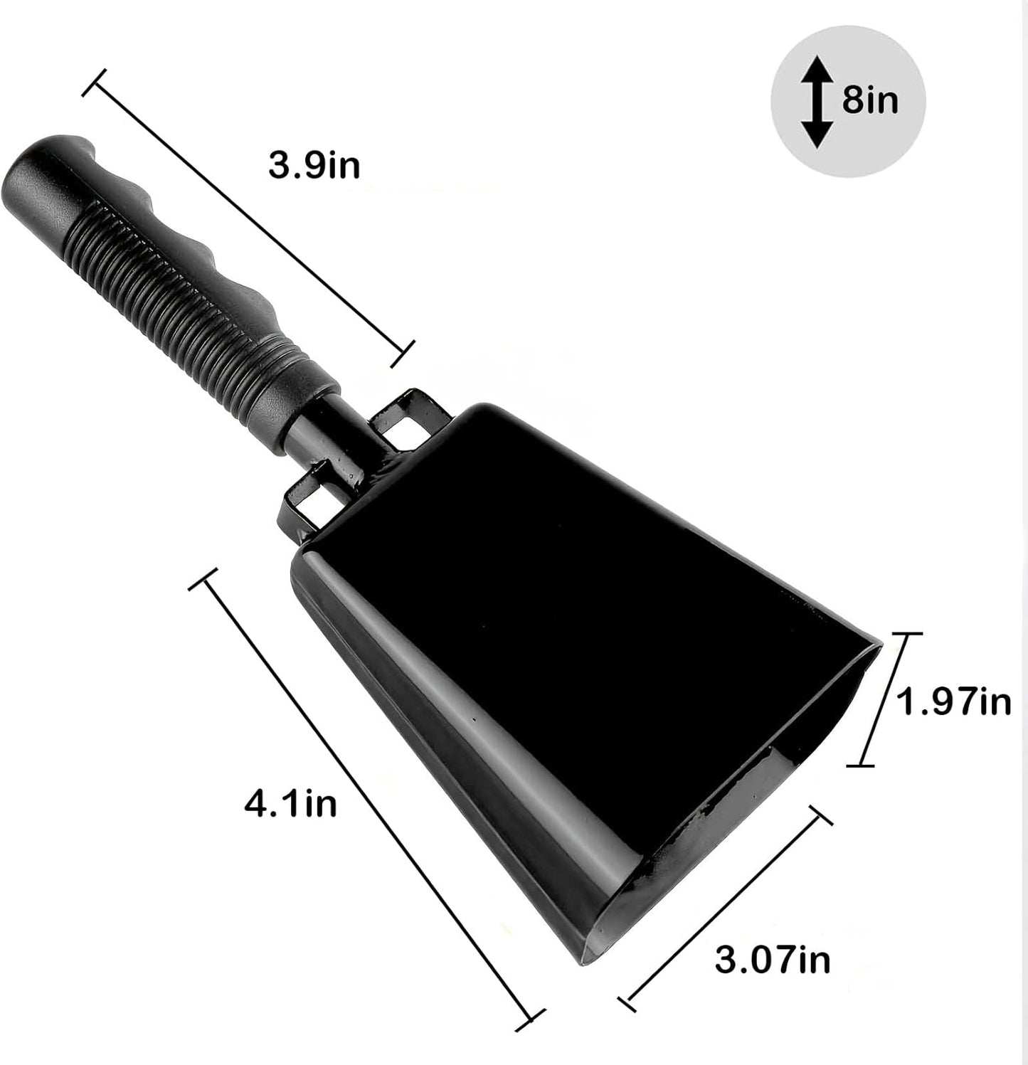 Steel Cowbell with Handle 8 Inch Cow Bells Noise Makers, 2 Pack Large Cowbells for Sporting Events, Hand Percussion Cowbells Cheering Bell for Football Game Party Concert Graduation School (Black)