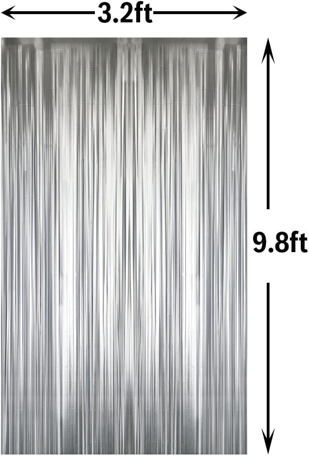 GOER 3.2 ft x 8.2 ft Metallic Tinsel Foil Fringe Curtains Party Photo Backdrop Party Streamers for Birthday,Graduation,New Year Eve Decorations Wedding Decor (4 Pcs,Matte Silver,Thick Material)