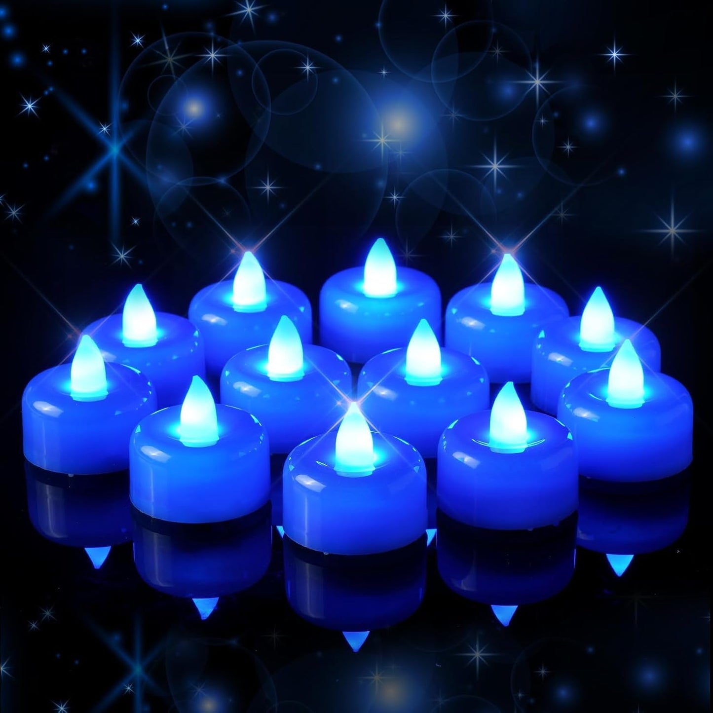 Amagic 12 Pack Blue Flameless LED Tea Lights Candles Battery Operated, Electric Fake Tealight Candles for Wedding, Table Centerpiece, Home Decor, Gift, Party, Halloween, Christmas, Proposal