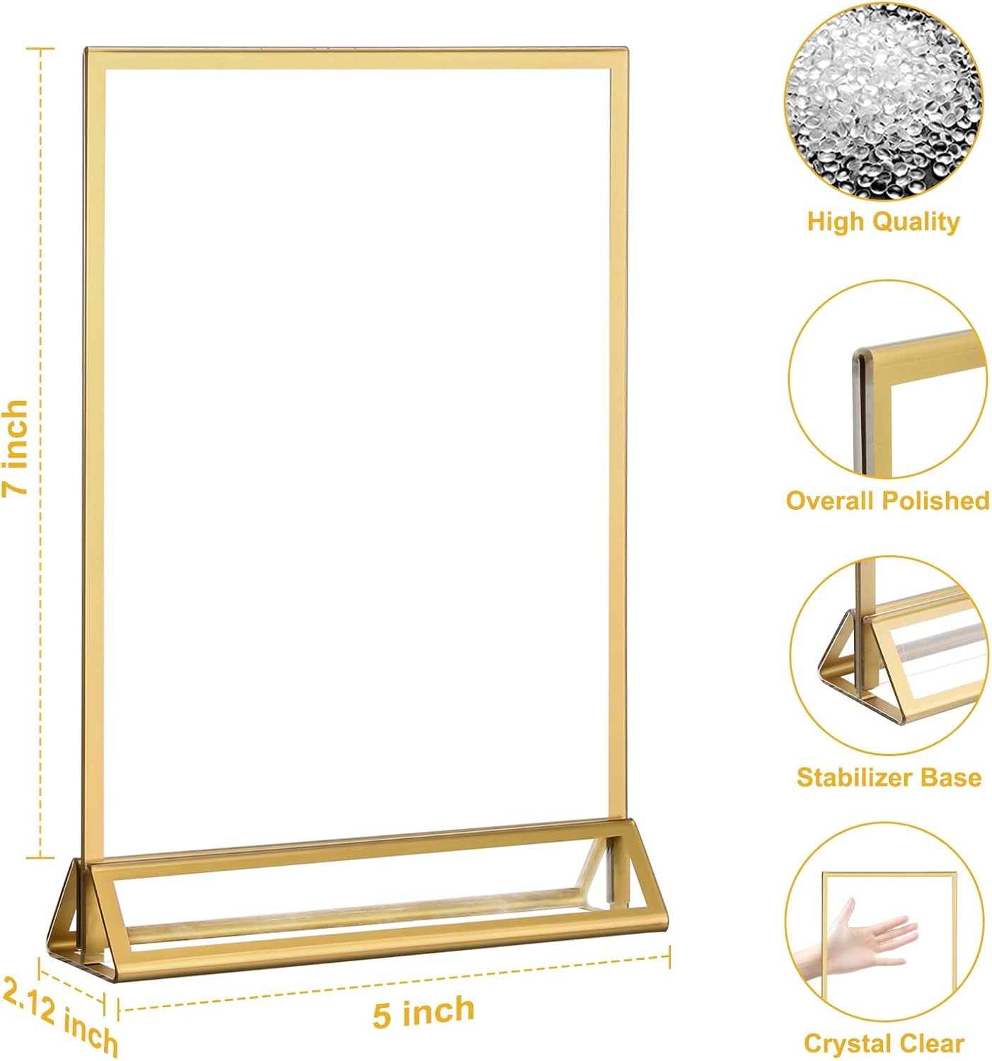 EHWINE 12 Pack Acrylic Sign Holder 5 x 7, Double Sided Gold Picture Frame Stand up Table Top Sign Holders, Clear Display Stand Menu Flyer Holder for Wedding Party (Provide Non-slip Mats)