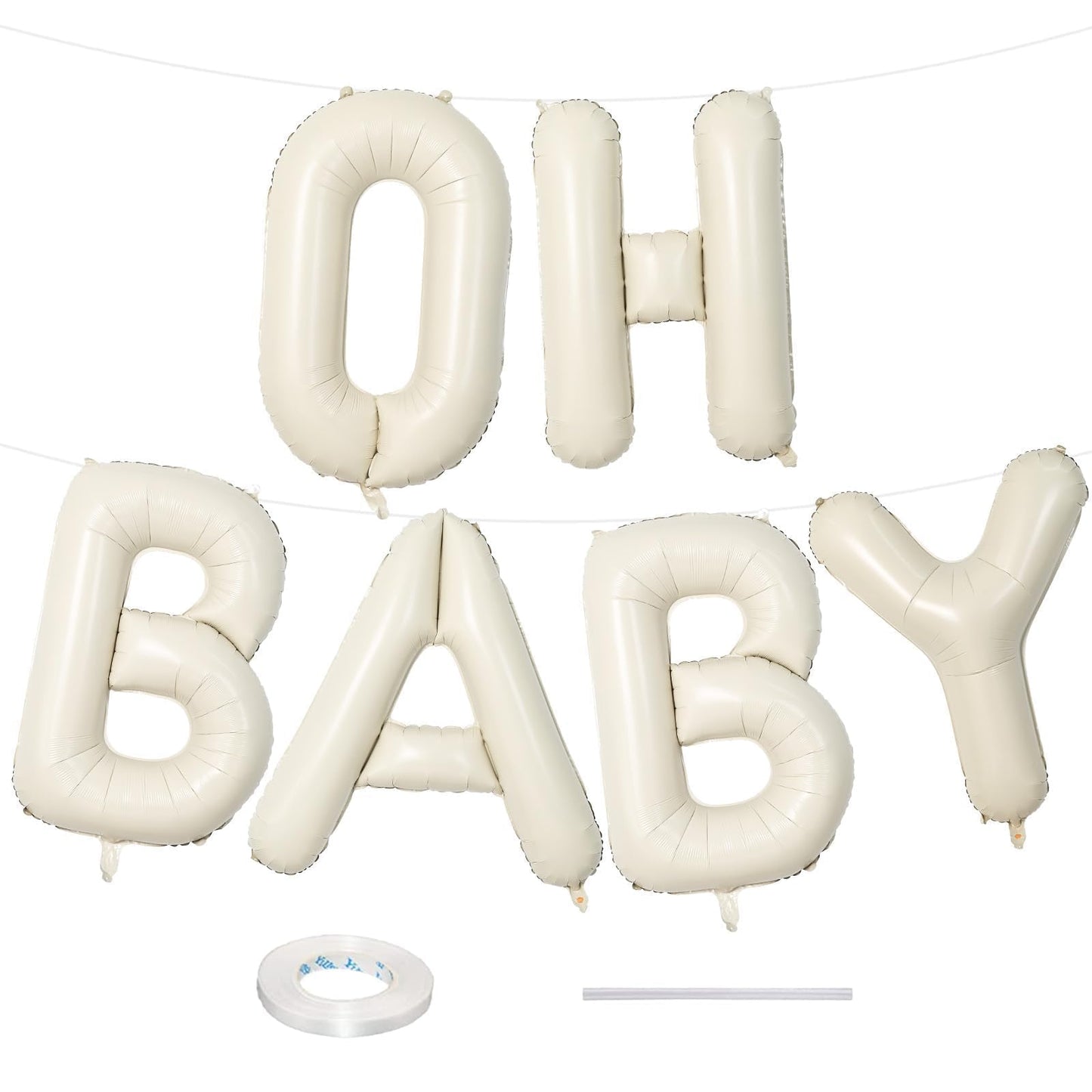 40 Inch Beige OH BABY Balloon for Baby Shower, Large Cream White Oh Baby Balloons Letters with