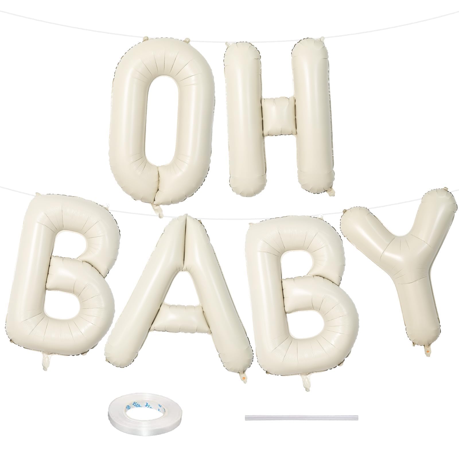 40 Inch Beige OH BABY Balloon for Baby Shower, Large Cream White Oh Baby Balloons Letters with