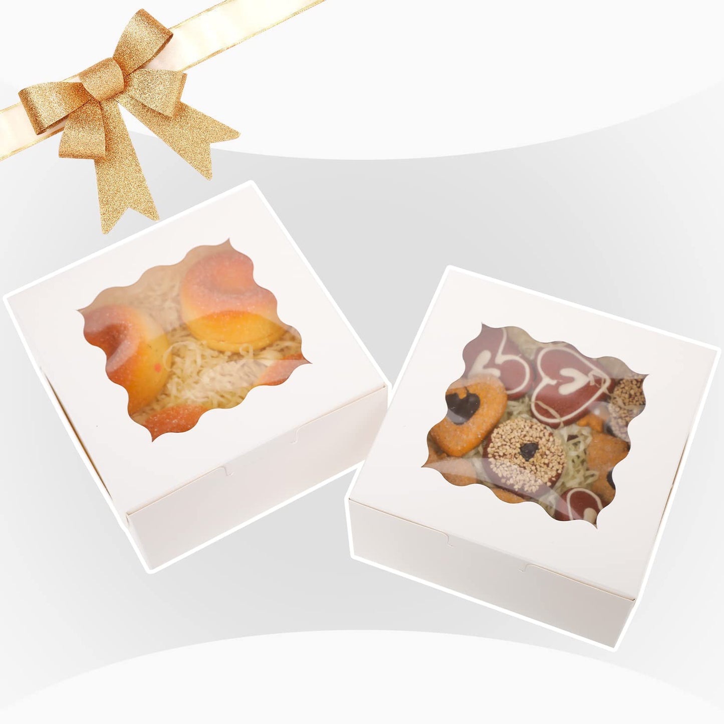 Bakepacker 60pcs White Bakery Boxes with Window 6x6x3 inches Thick & Sturdy Macaroon Pastry & Cookie Boxes