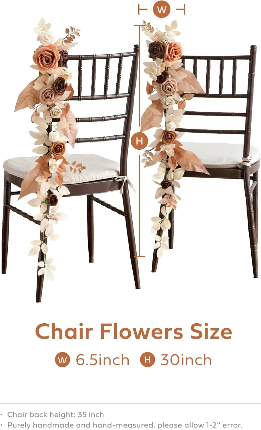 Ling's Moment Fall 10pcs Wedding Chair Decorations Aisle Floral Swag Artificial Pew Flowers Hanging Garland Terracotta Rust & Sepia for Ceremony Reception Church Rose Floral Arrangement Party Outdoor