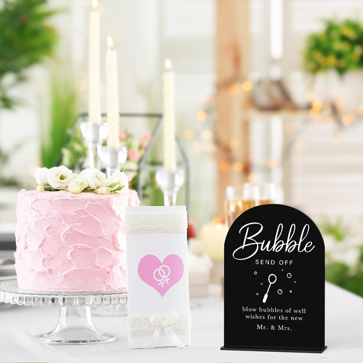 Acrylic Wedding Sign Wedding Signs for Ceremony Bubble Send Off Sign for Wedding Modern Calligraphy Arch Acrylic Table Top Sign for Wedding Reception and Event Party Table(black）