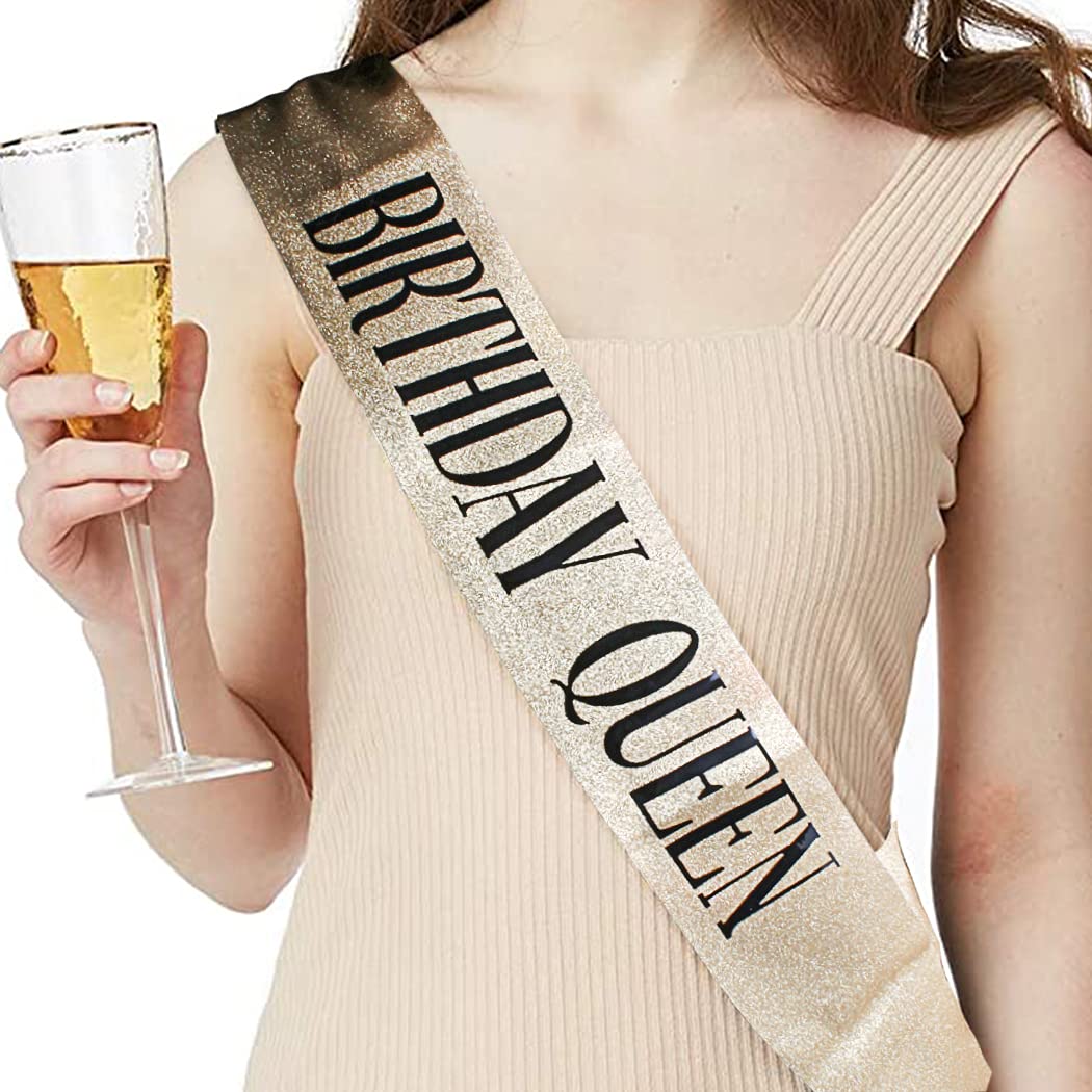 COCIDE Birthday Decorations for Women Sash and Tiara Crown for Party Gold