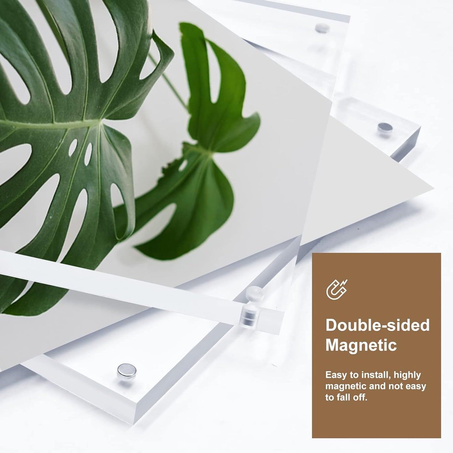 Egofine 6x8 Acrylic Frames 5 Pack, 20mm Thicker Frameless Clear Picture Frames, Double Sided Magnetic Picture Frames, Free Standing Desktop Display