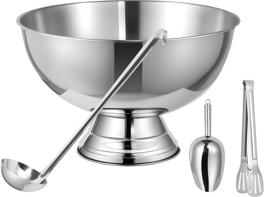 12L Silver Large Ice Bucket for Parties - 16"x16"x10" Huge Punch Bowl with Ladle - Stainless Steel Bucket for Cocktail Bar - Lightweight Champagne Bucket with Scoop