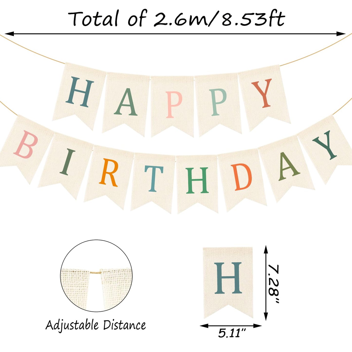 Doumeny Happy Birthday Burlap Banner Boho Birthday Garland Bunting Sage Green Pink Bohemian Party