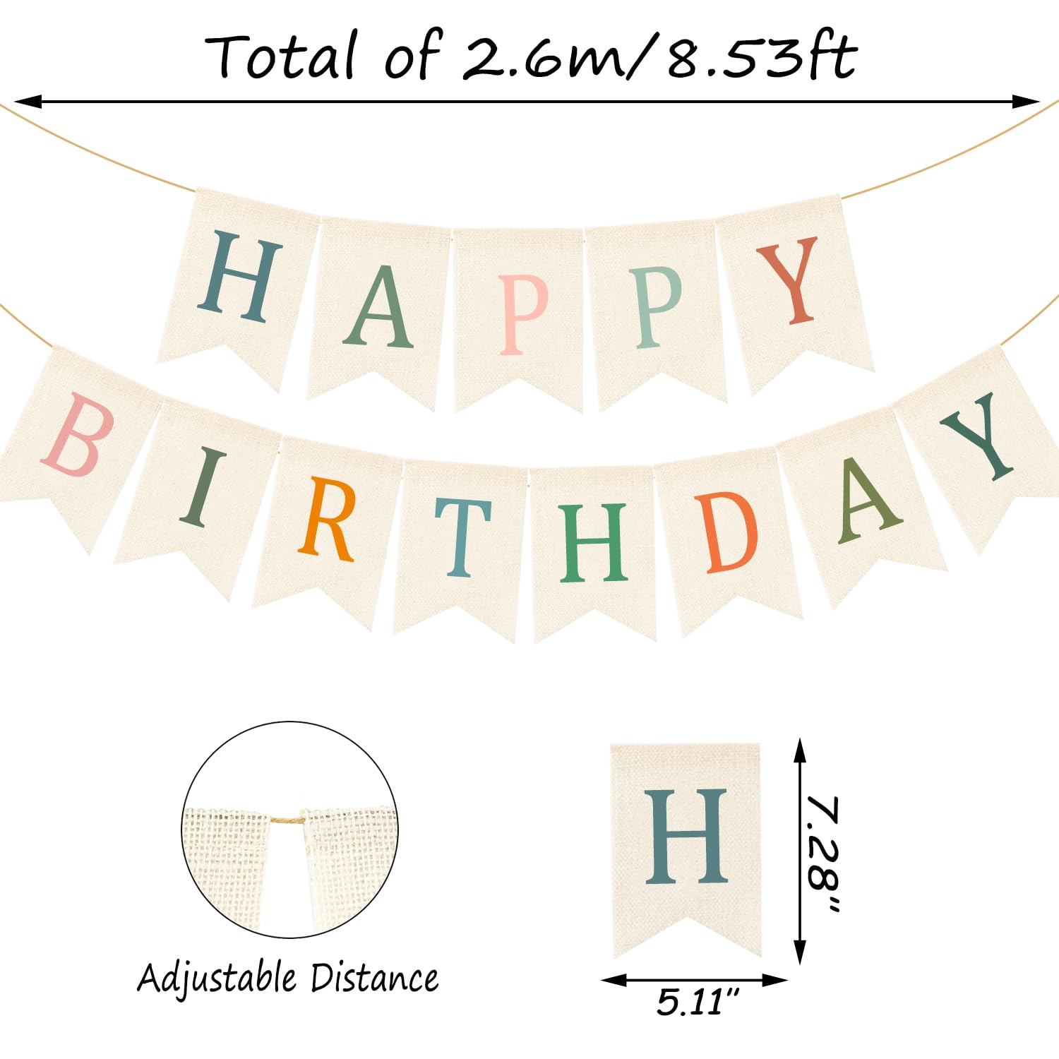 Doumeny Happy Birthday Burlap Banner Boho Birthday Garland Bunting Sage Green Pink Bohemian Party