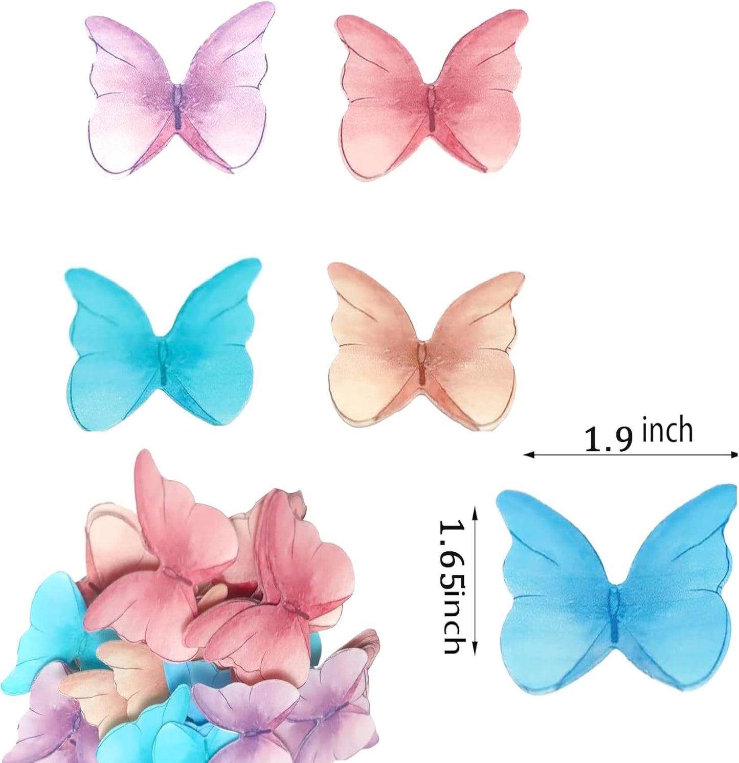 48Pcs Edible Butterflies for Cake Decorating Wafer Paper Butterfly Cupcake Toppers Edible Cake Toppers for Wedding Birthday Party Cupcakes Decorations(Mix Color)