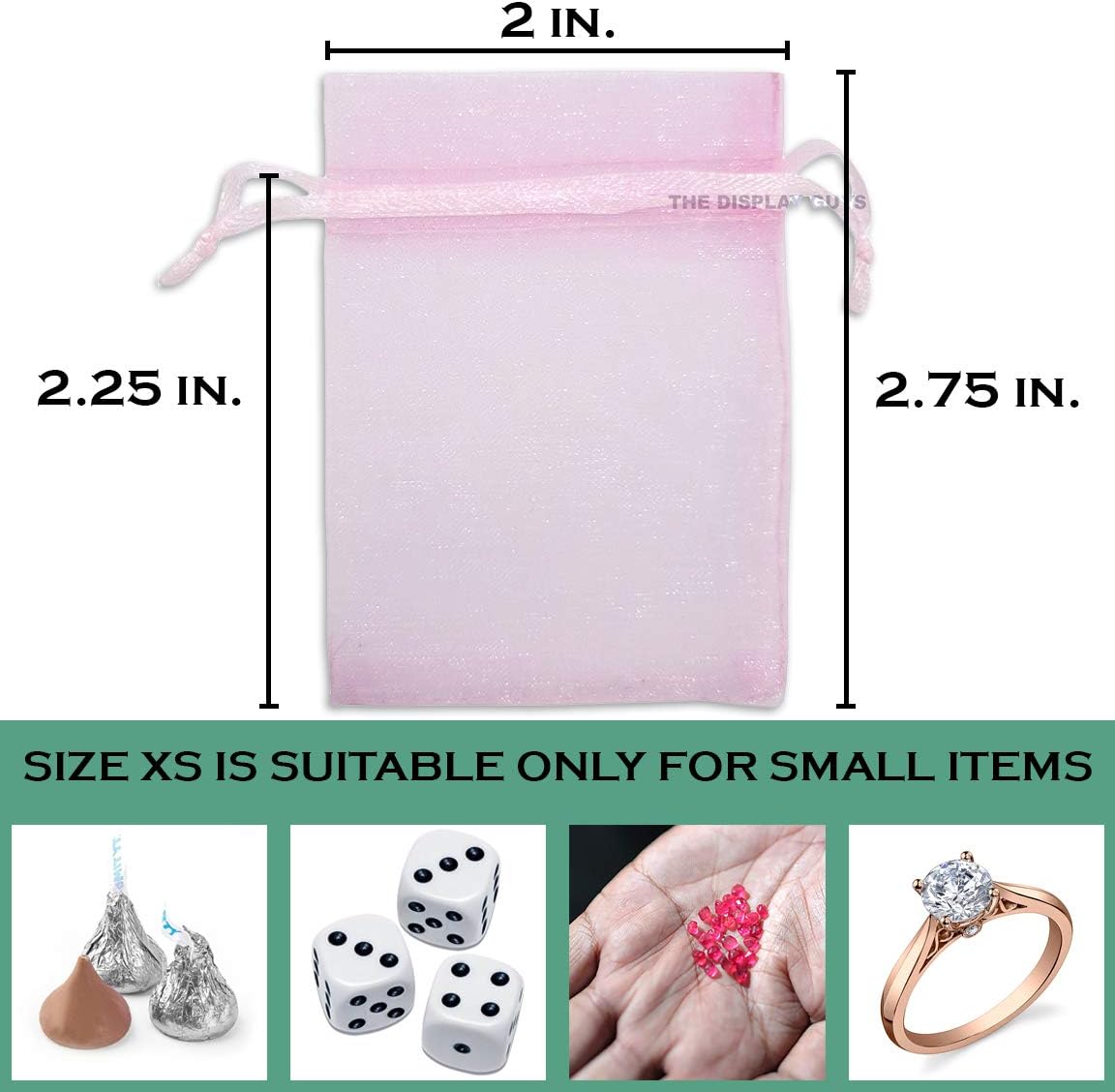 TheDisplayGuys 100-Pack XS 2 x 2 3/4" Pink Sheer Organza Gift Bags with Drawstring, Jewelry Candy Treat Wedding Party Favors Mesh Pouch