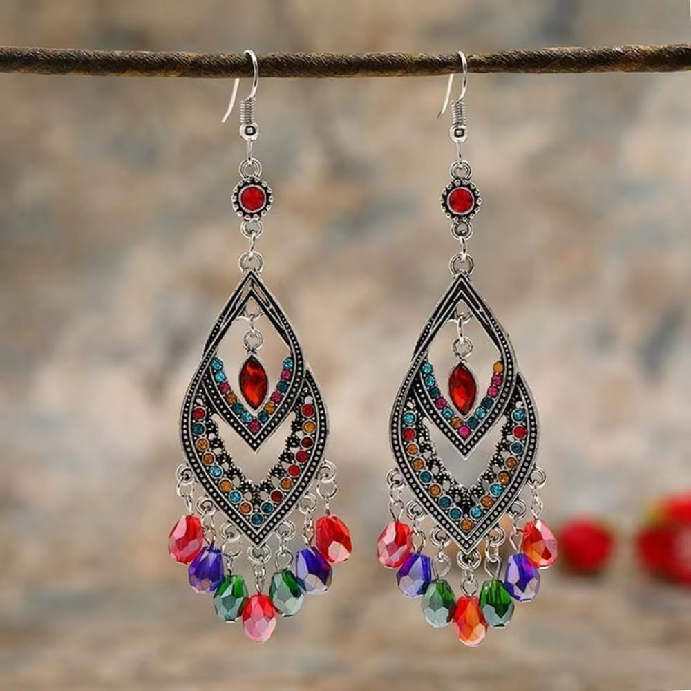 200pcs 4x6mm Teardrop Crystal Glass Beads Vertical Hole Faceted Glass Teardrop Spacer Beads for Bracelets Necklace Earring DIY Jewelry Making Craft(Red AB)