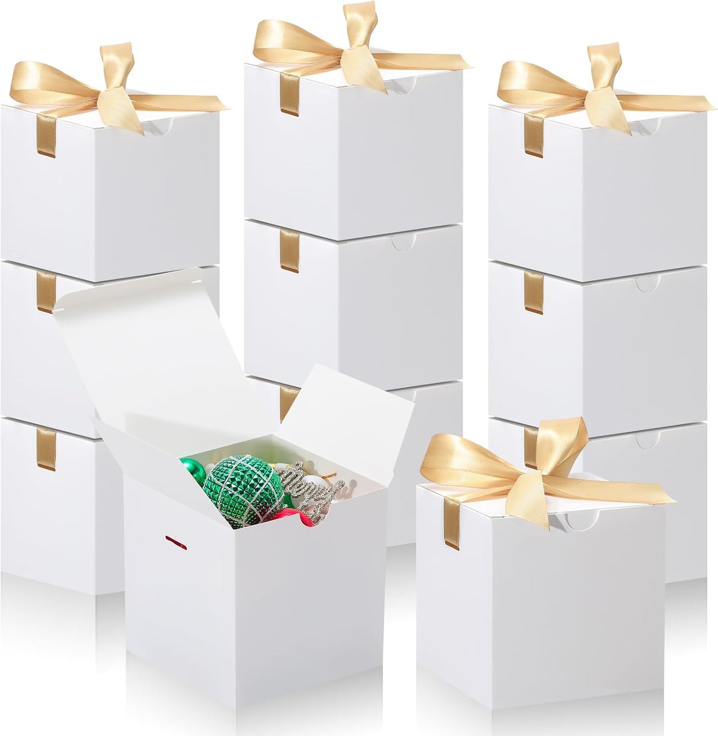 DOYIDE 20 Pack Small Gift Boxes, 6x6x6 Inch White Elegant Paper Boxes with Ribbons, Christmas Gift Box Crafting, Wedding Party Favor, Cupcake, Candy, Bridesmaids Proposal Box
