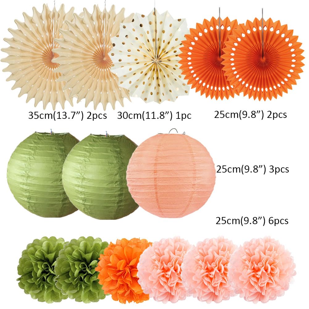 Olive Green and Orange Party Decorations Olive Birthday Party Decorations Peach and Orange Poms