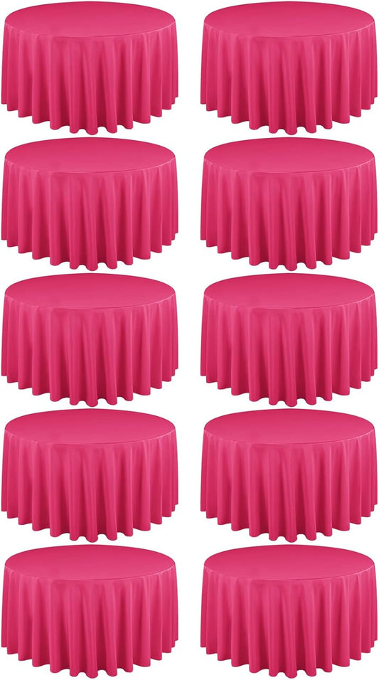 10 Pack Hot Pink Round Tablecloths 120 Inch, Circle Bulk Washable Linen Polyester Tablecloth, Table Cloth Cover for Wedding Buffet Party Banquet Reception Restaurant and Camping