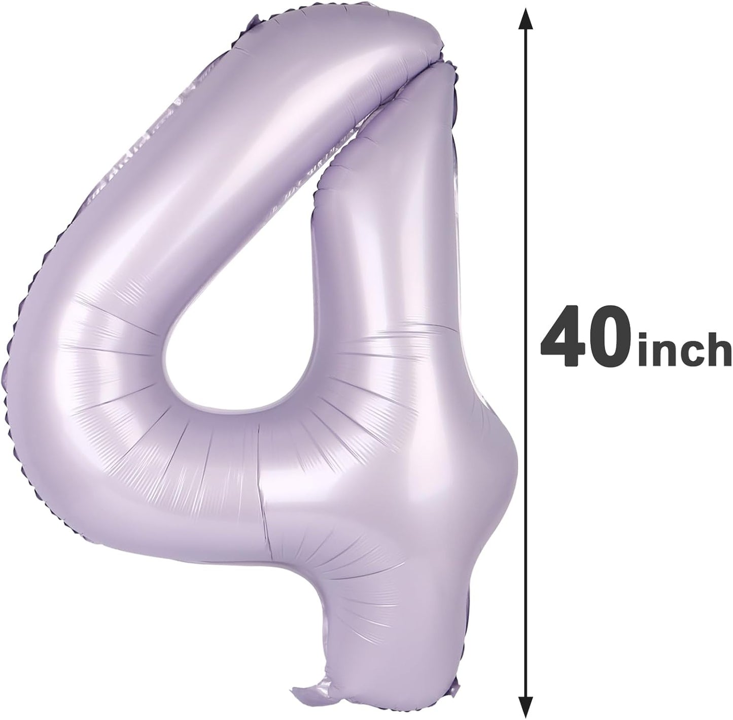 40 Inch Lilac Large Number 4 Birthday Balloon, Giant Number Four 14 24 34 40 44 Balloons, Lavender Foil Mylar Big Balloons for Anniversary Graduation Supplies Decorations