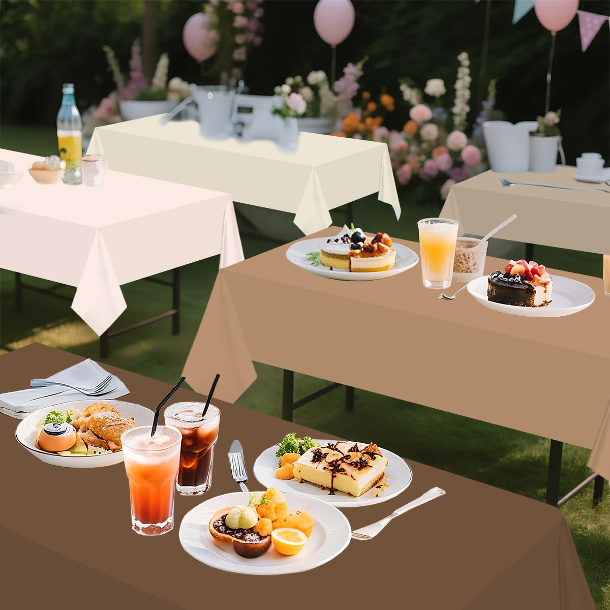 CMUSKO 54 x 108 Inch Boho Tablecloths-5Pcs Gradient Brown Neutral Disposable Plastic Table Covers