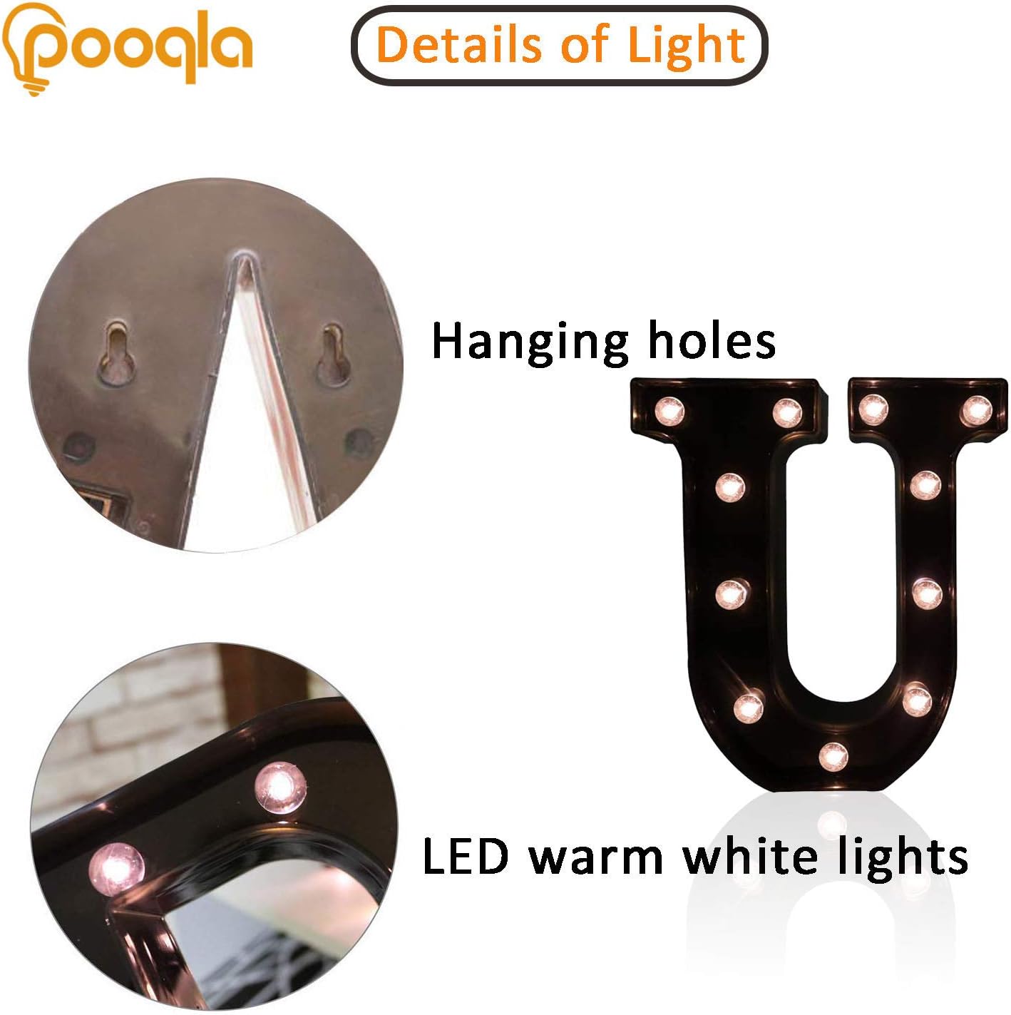 Decorative LED Illuminated Letter Marquee Sign - Alphabet Marquee Letters with Lights For Wedding Birthday Party Christmas Night Light Lamp Home Bar Decoration U, Black