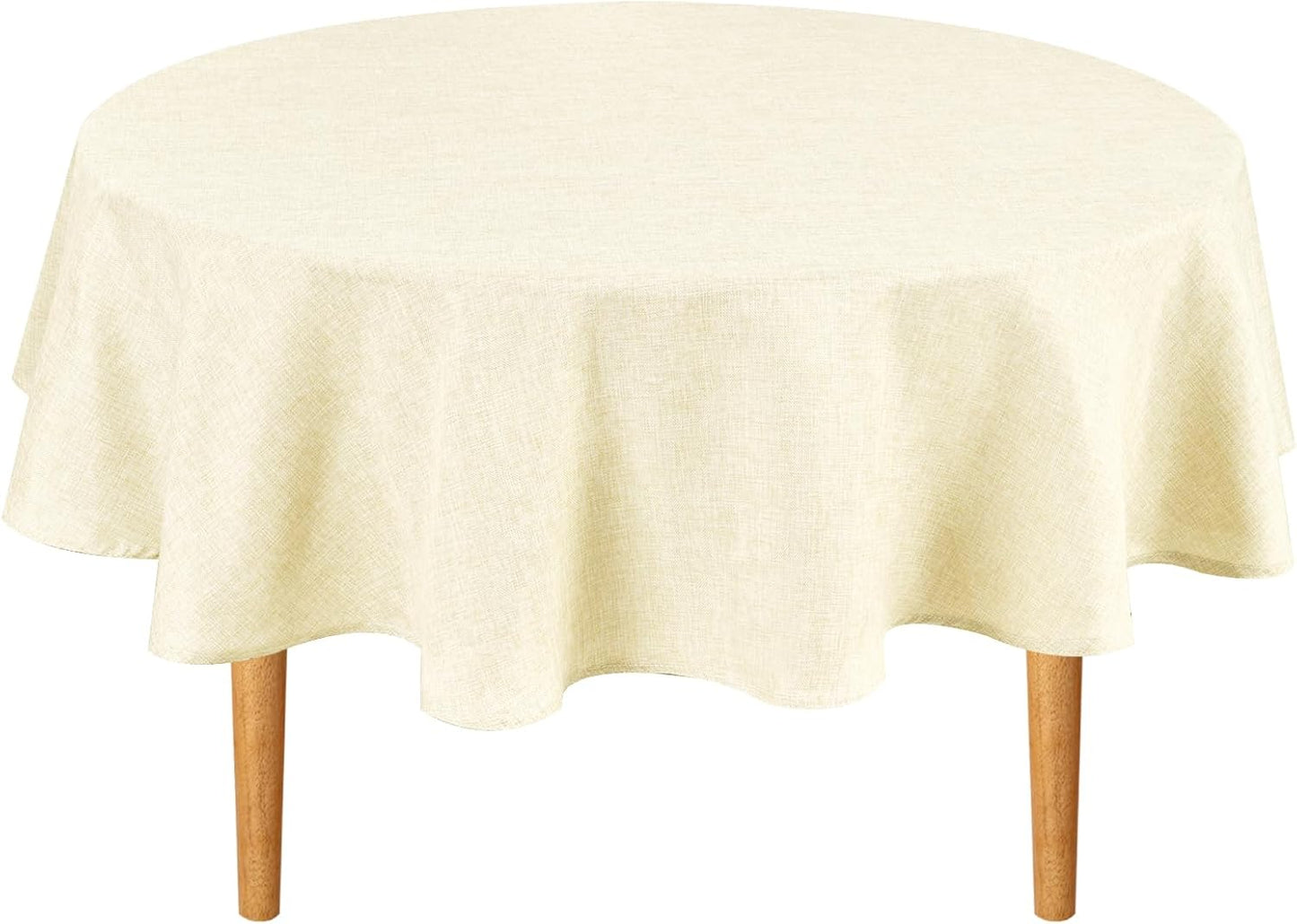 Hiasan Linen Tablecloth 90 Inch Round - Wrinkle and Stain Resistant Washable Polyester Fabric Table Cloth for Dining Room Kitchen Party, Champagne