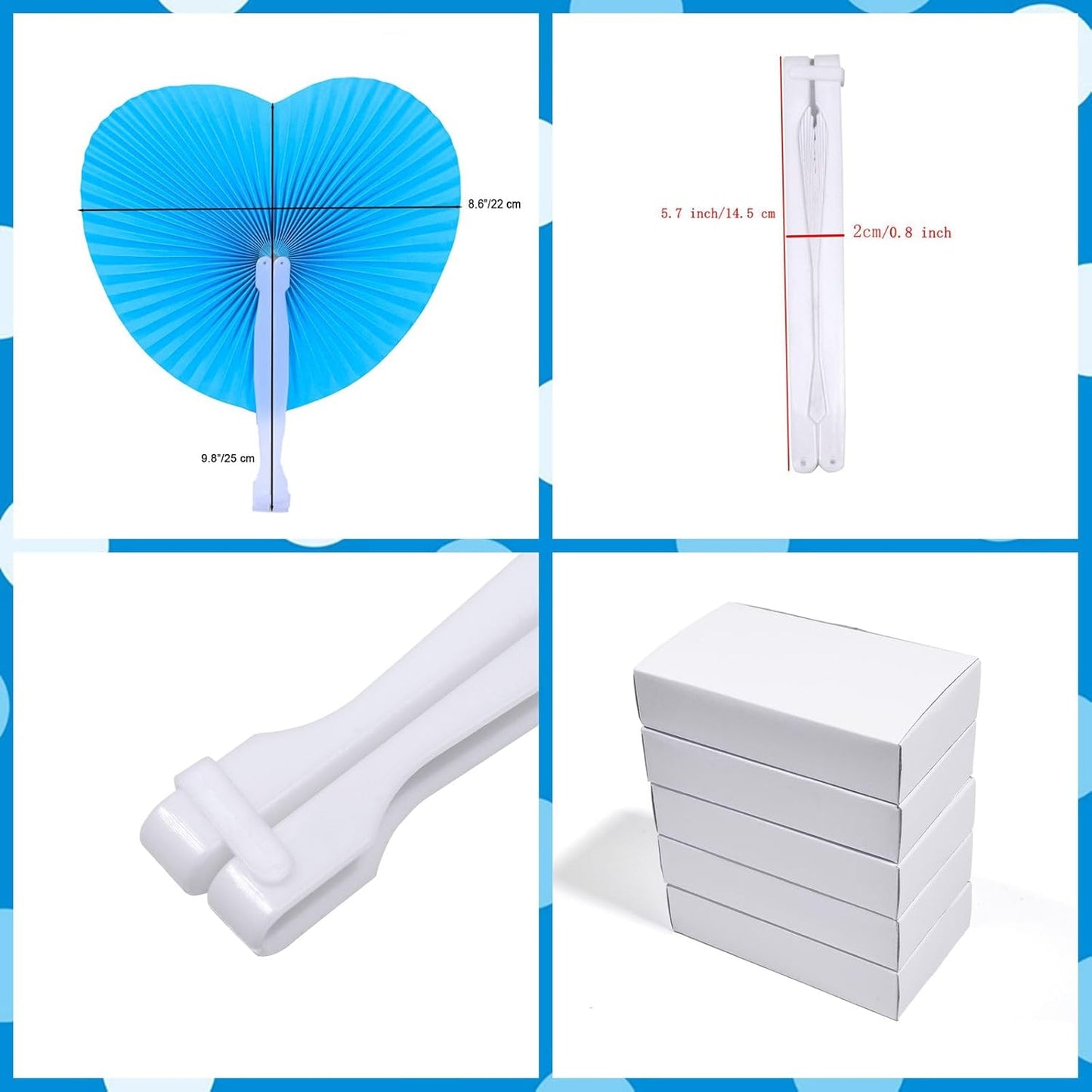 12 Packs Decorative Paper Folding Hand Fans Handheld,Blue Heart Foldable Wedding Fans Chinese and Japanese Fans Bulk for Bridal Guest Church Party Favors Dancing Birthday DIY