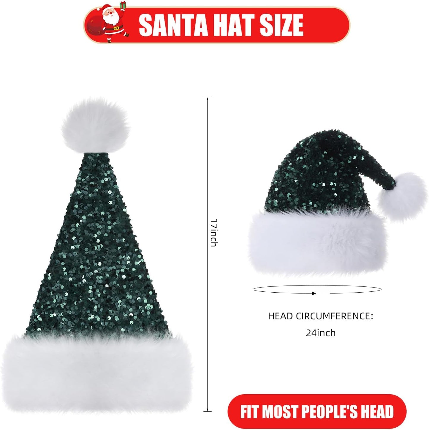 Personalized Sequin Santa Hat for Adults, Red Glitter Christmas Party Hat, Xmas Halloween New Year Holiday Headwear