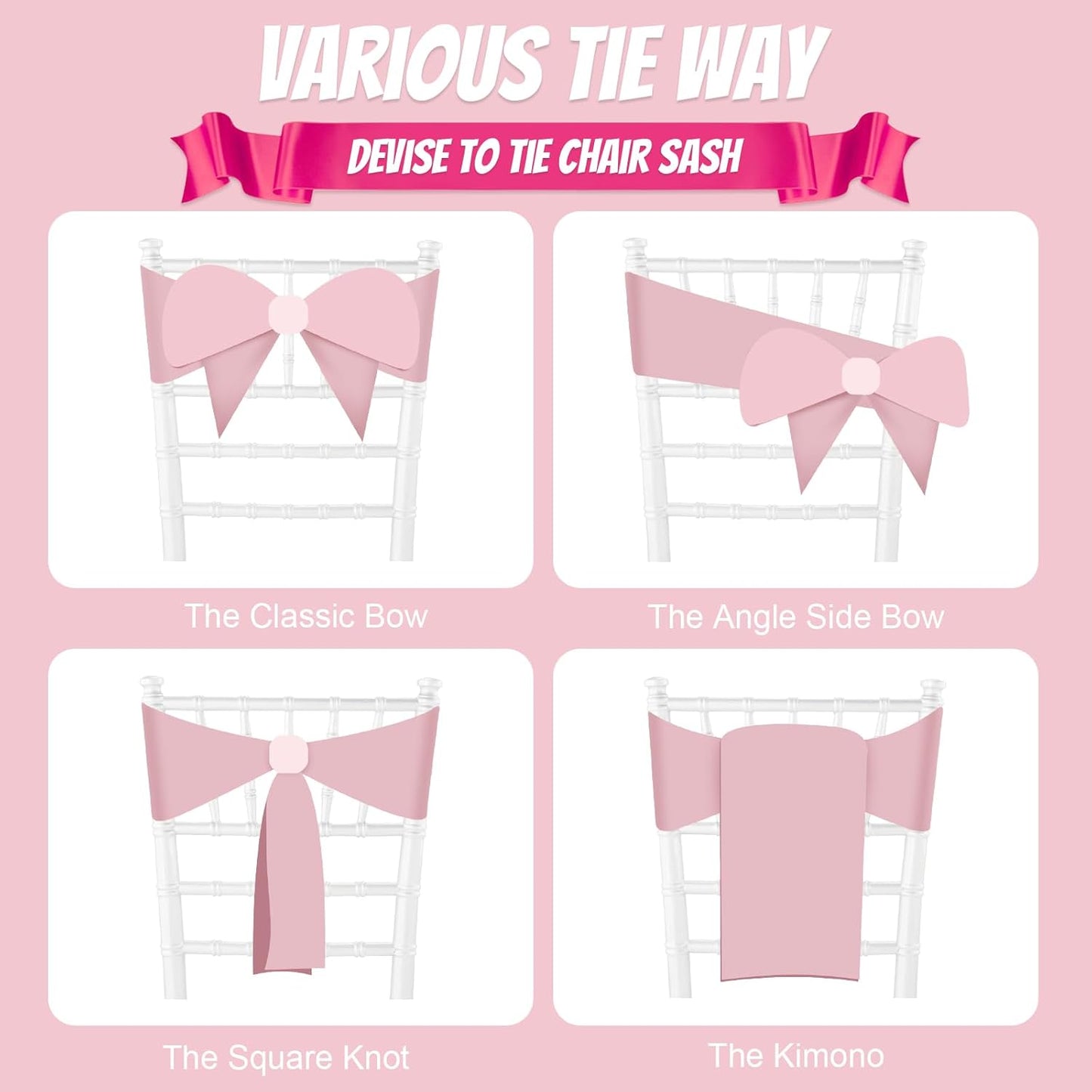 50 PCS Gold Satin Chair Sashes Bows Universal Chair Ribbon Ties Back Sash for Wedding Party Reception Events Banquets Hotel Event Chair Cover Decoration (7x108 inch)