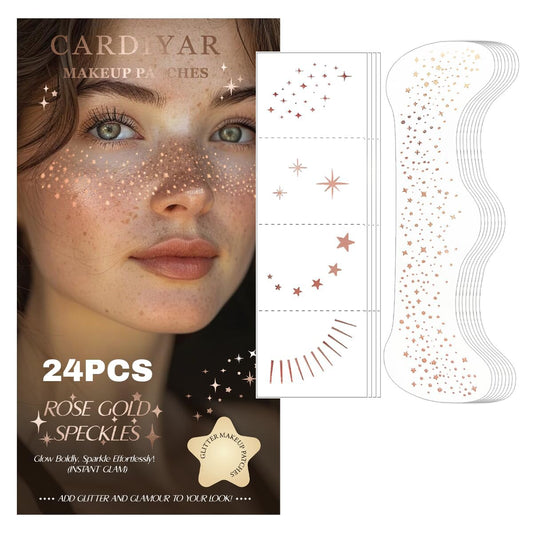 Glitter Freckles Face Tattoo - 24PCS Waterproof Gold Temporary Sparkle Patches for Women, Makeup Glow Up (Rosegold)