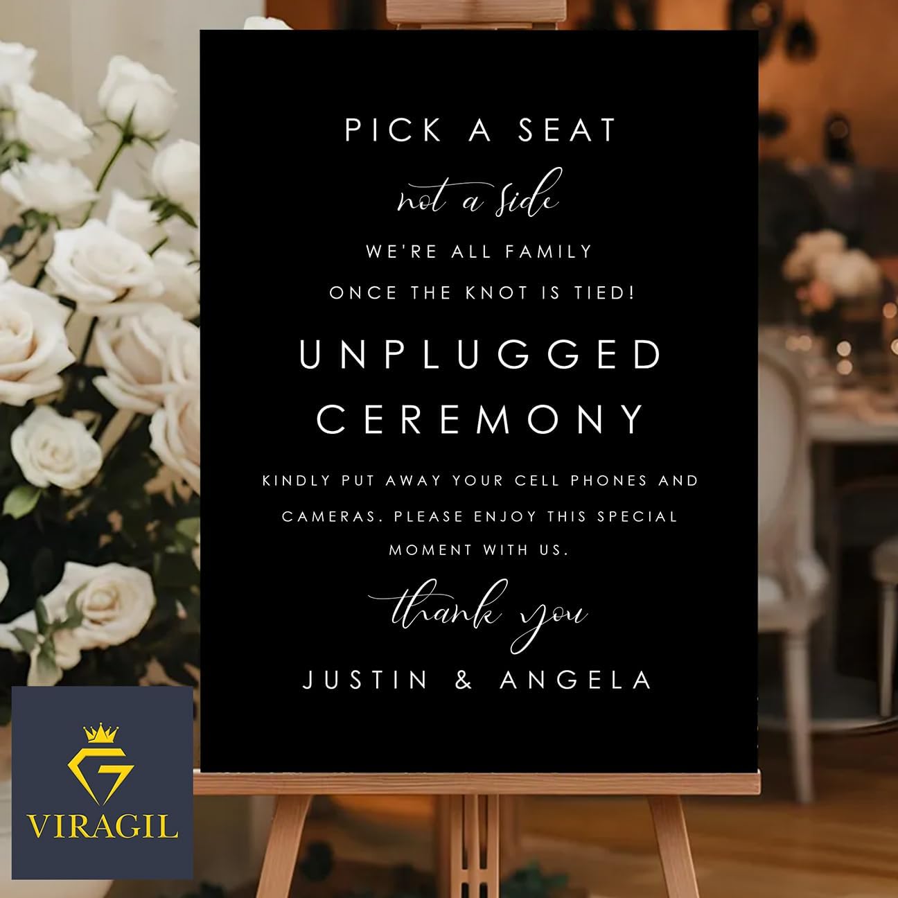 Wedding Yard Sign – Pick a Seat Not a Side + Unplugged Ceremony – Modern Minimalist Outdoor Welcome Board