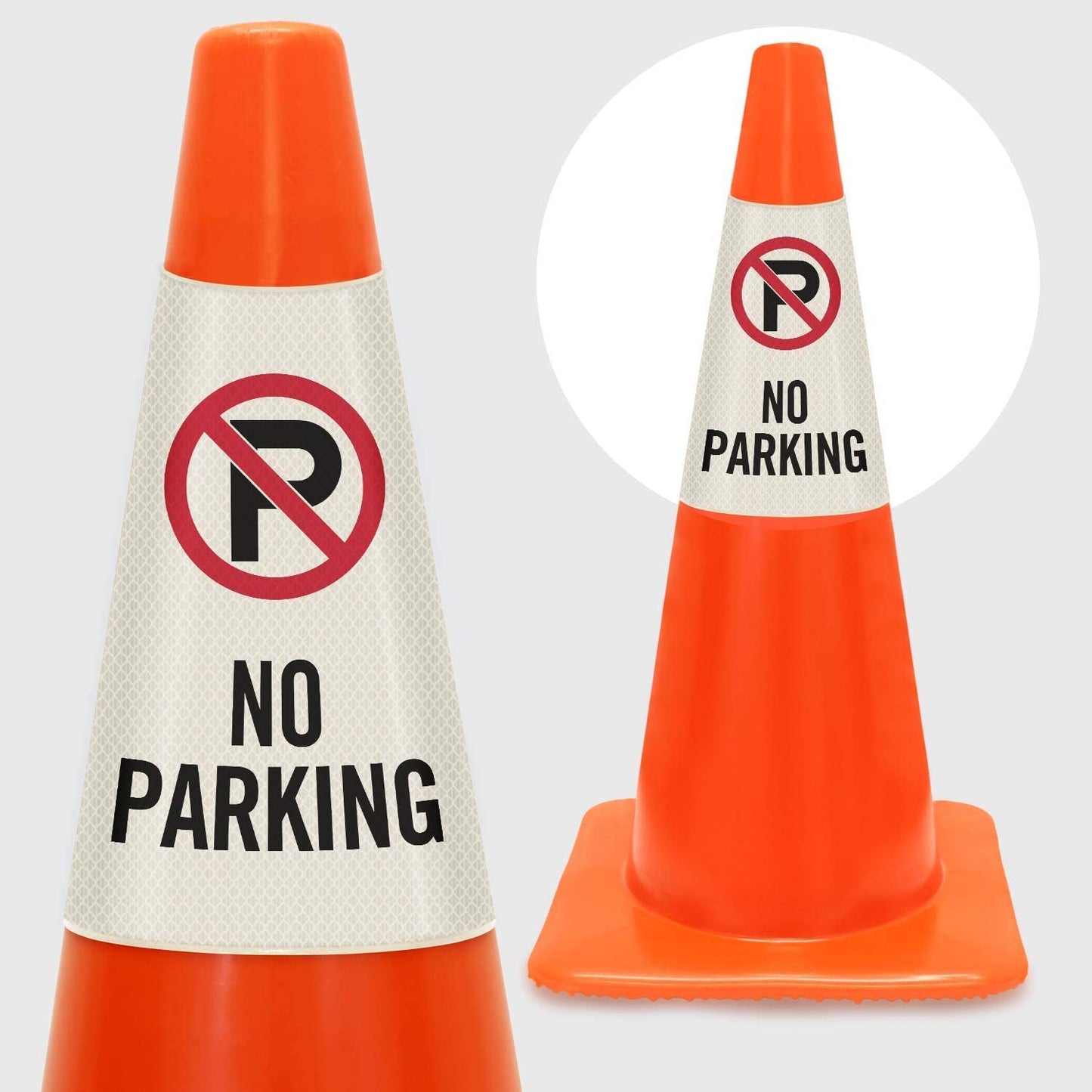 SmartSign 6-Pack "No Parking" Reflective Cone Message Sleeve Collar with Symbol, 360-Degree Visibility, Non-Adhesive Vinyl Signs for Traffic Safety Cones, 3-Side Print [Cone Not Included]