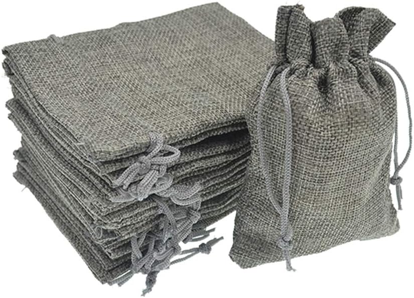 20pcs Burlap Bags with Drawstring, 2.7x3.5 Inch Jute Jewelry Gift Bags Bulk for Christmas Wedding Party Favors Treat Pouches (Gray)
