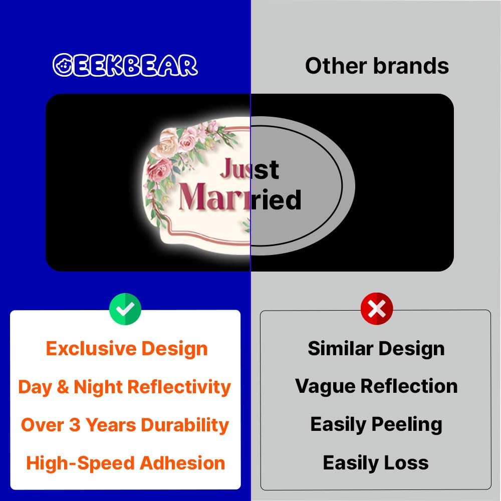 GEEKBEAR Just Got Married Car Magnet (2 Pack) - 13 x 8.7 in (Pink Ribbon)