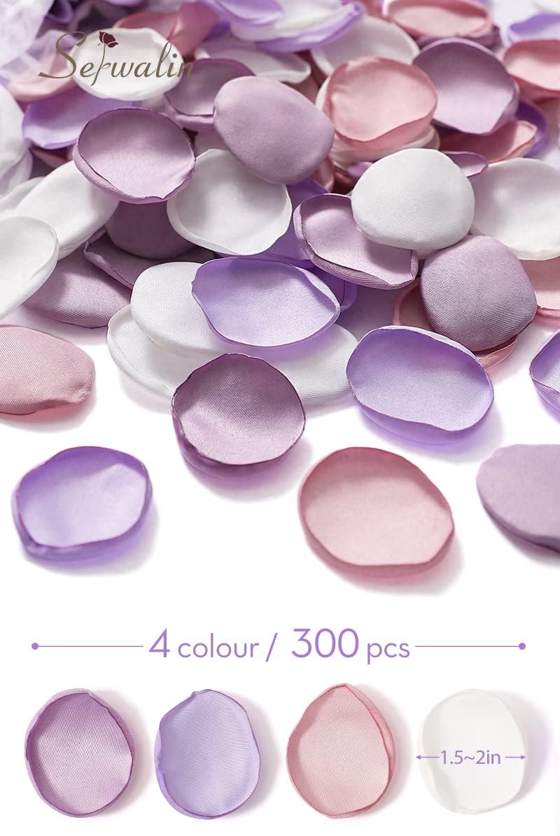 Serwalin 300Pcs Silk Rose Petals Artificial Flower for Weddings Proposal - Purple Pink for Romantic Night, Flower Girl, Bridal Shower Table Decor (4 Color Mixes)