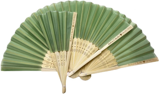 Personalized Wedding Fans Handheld Folding Fans(100Pcs) - Custom Engraved Green Silk Fans for Bridal Shower Favor/Baby Shower Favor, Birthdays Party Gifts/Gifts for Party Guests