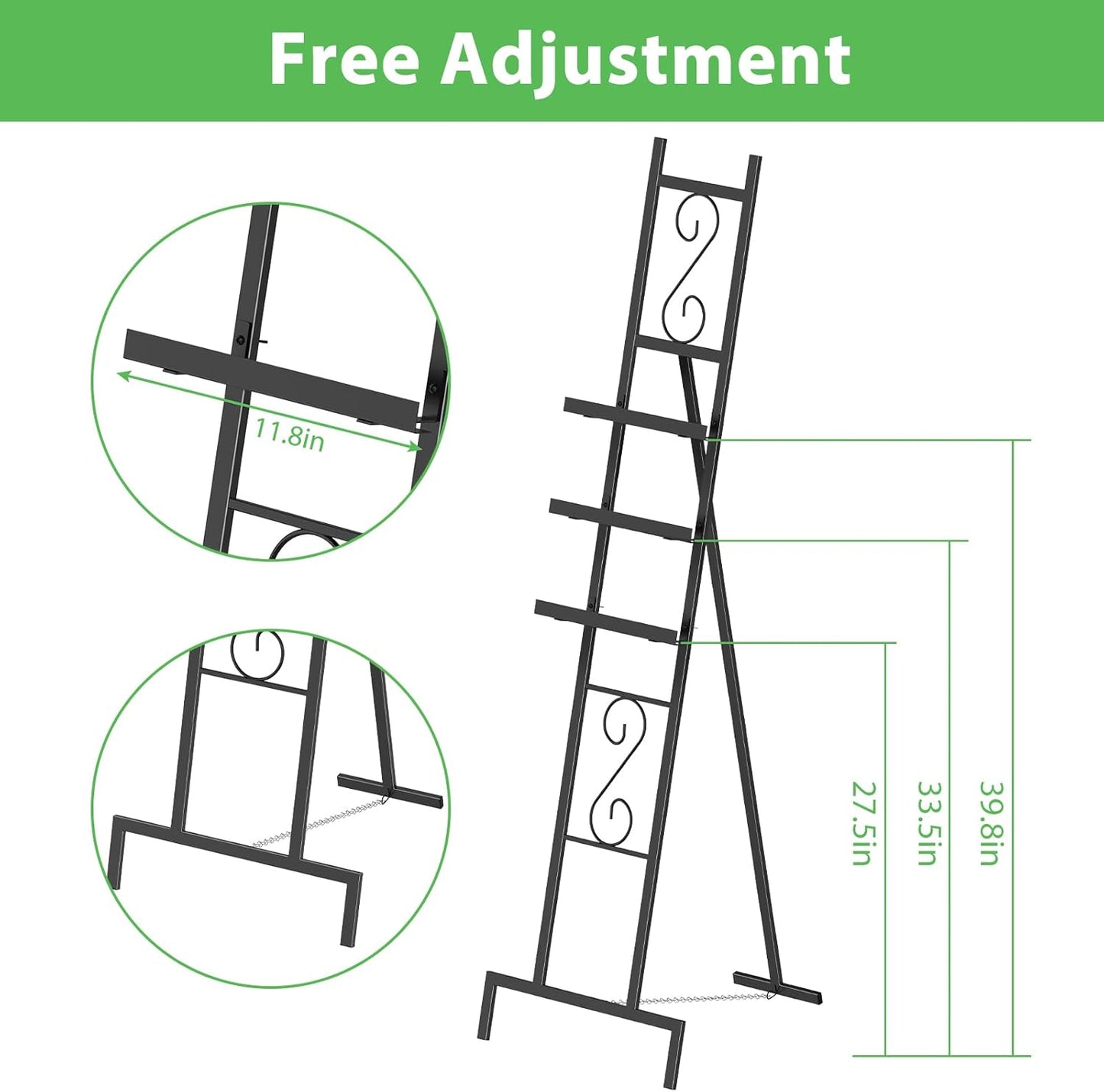 Skcoipsra 58IN Black Easel Stand for Sign, 3 Tier Adjustable Larger Wedding Welcome Sign Holder, Art Poster Display Stand Free Standing with Chain, 17x17x58 Inch
