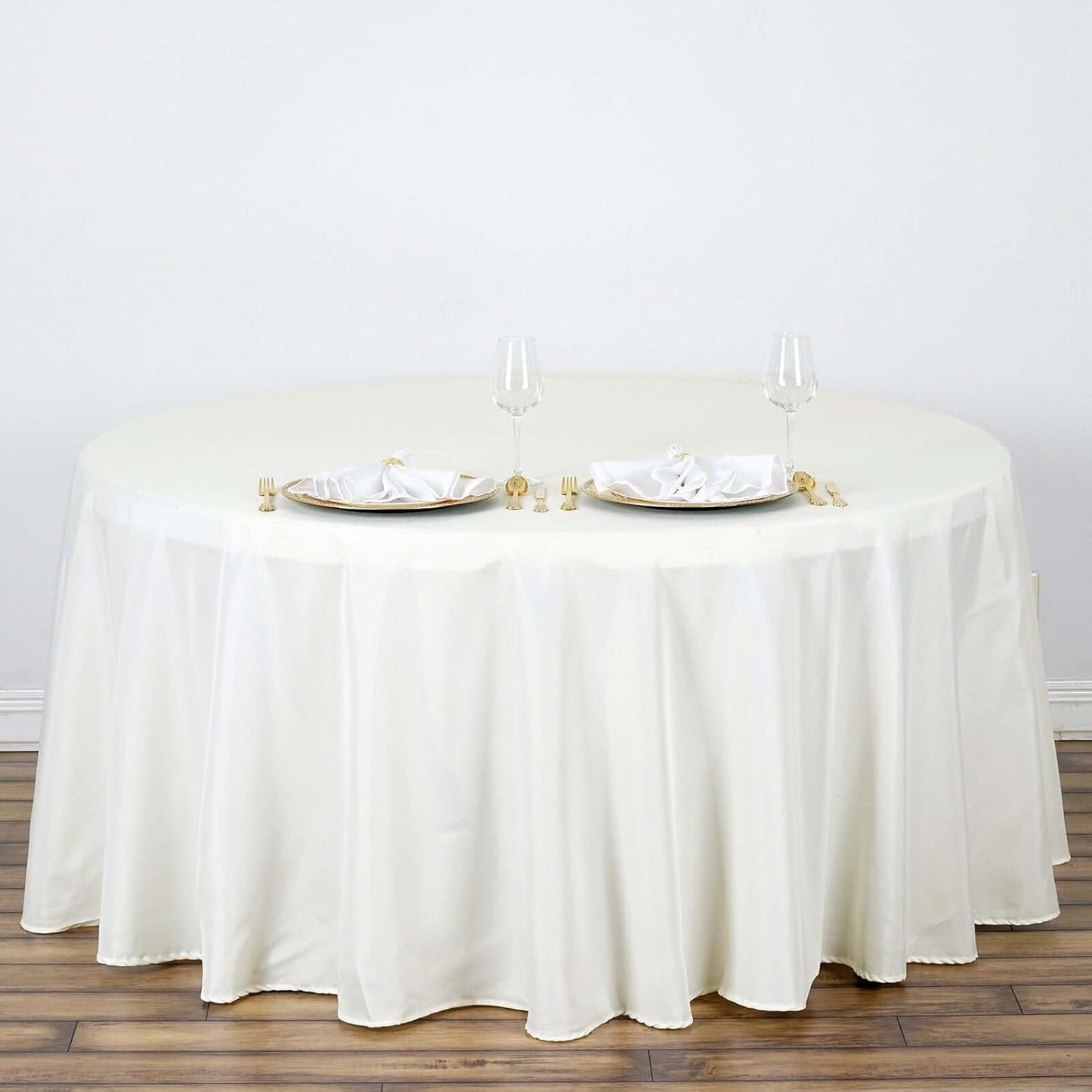 Efavormart Round Tablecloth, 120 Inch Stain & Wrinkle Resistant Washable Table Cloth, Decorative Polyester Fabric Table Cover for Banquet, Wedding, Dining - Ivory