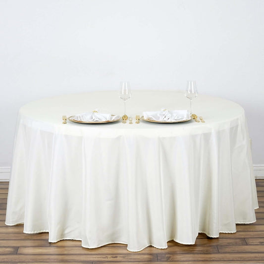 Efavormart Round Tablecloth, 120 Inch Stain & Wrinkle Resistant Washable Table Cloth, Decorative Polyester Fabric Table Cover for Banquet, Wedding, Dining - Ivory