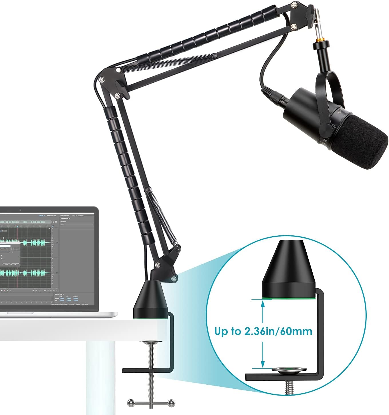 MV7 MV7X MV7+ Boom Arm - Mic Arm with Foam Cover Windscreen Compatible with Shure MV7 and Shure MV7X and Shure MV7+ Microphone with Pop Filter and 2 Cable sleeves by YOUSHARES