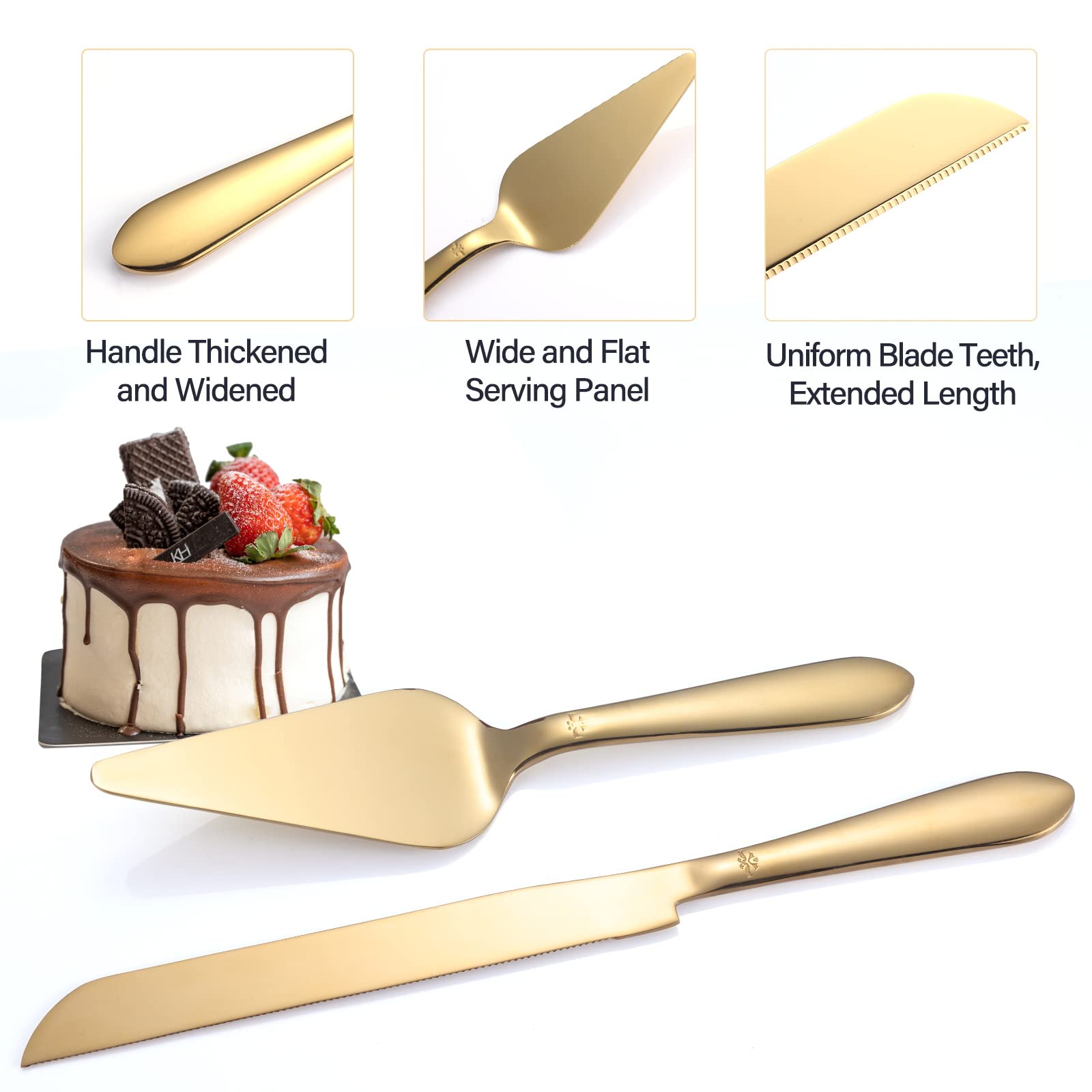 Cake Cutting Set for Wedding, Elegant Cake Knife and Server Set with Thickened Stainless Steel