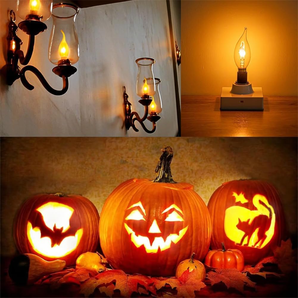 Stereover E12 LED Flickering Flame Decoration Light Bulbs, Stereover Flicker Bulb, E12 Flickering Flame Light Bulbs - Realistic Blaze Effect, Perfect Ambiance for Halloween, Christmas (2 Pack)