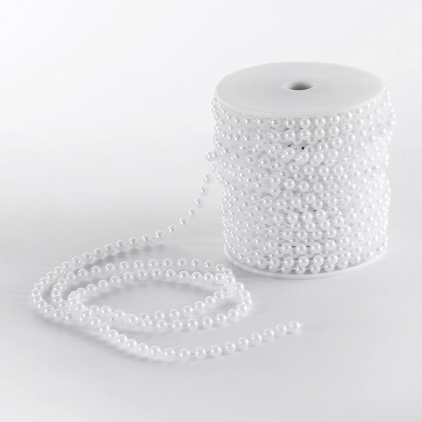 Craft String Pearls 6MM Pearl Bead, 66 Feet White Faux Pearl Garland Spool Roll Strand Wedding Party Decoration, Christmas Tree Decorations