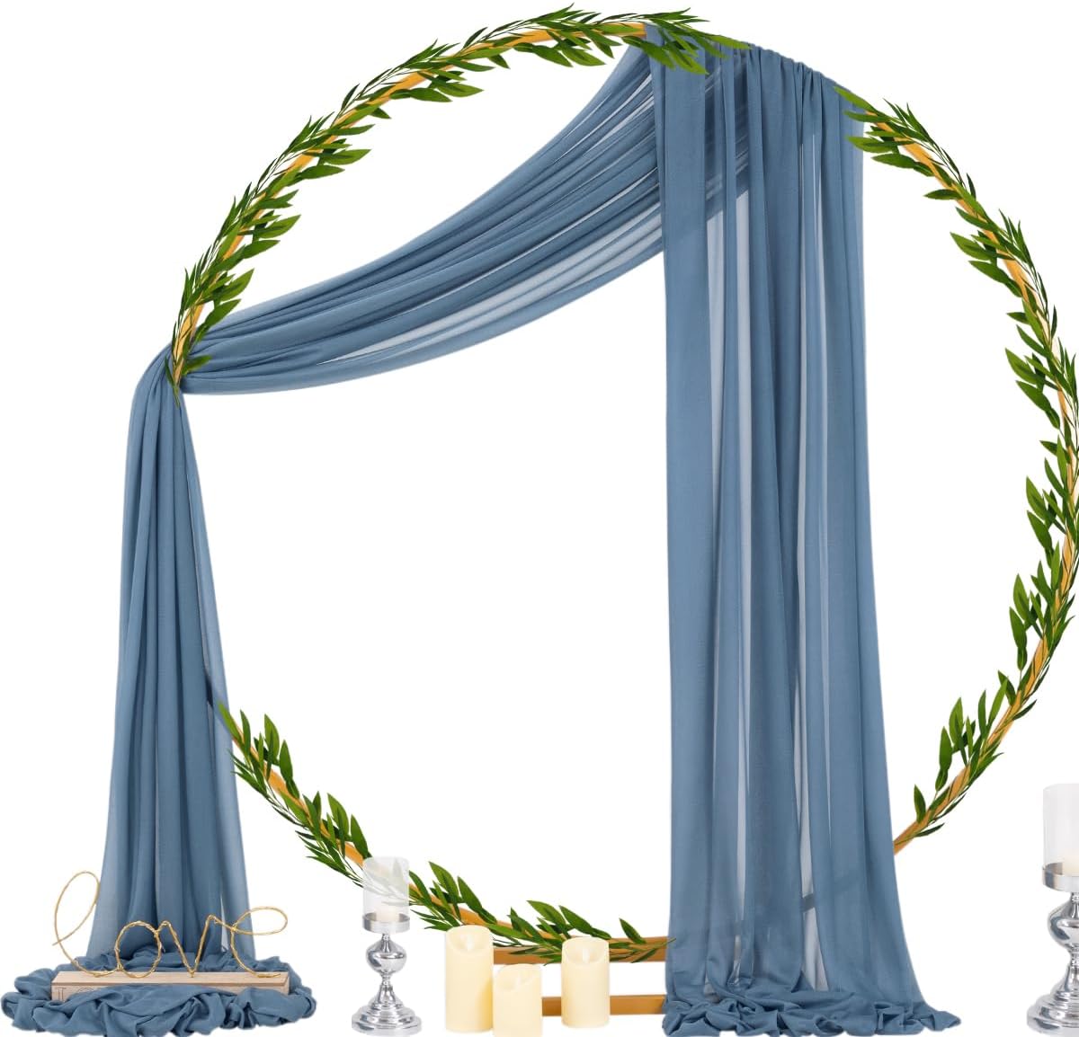 Socomi Wedding Arch Draping Fabric 29" x 20Ft 4 Panels Dusty Blue Sheer Outdoor Curtain Drapes Extra Long for Bridal Baby Shower Ceremony Birthday Party Decor
