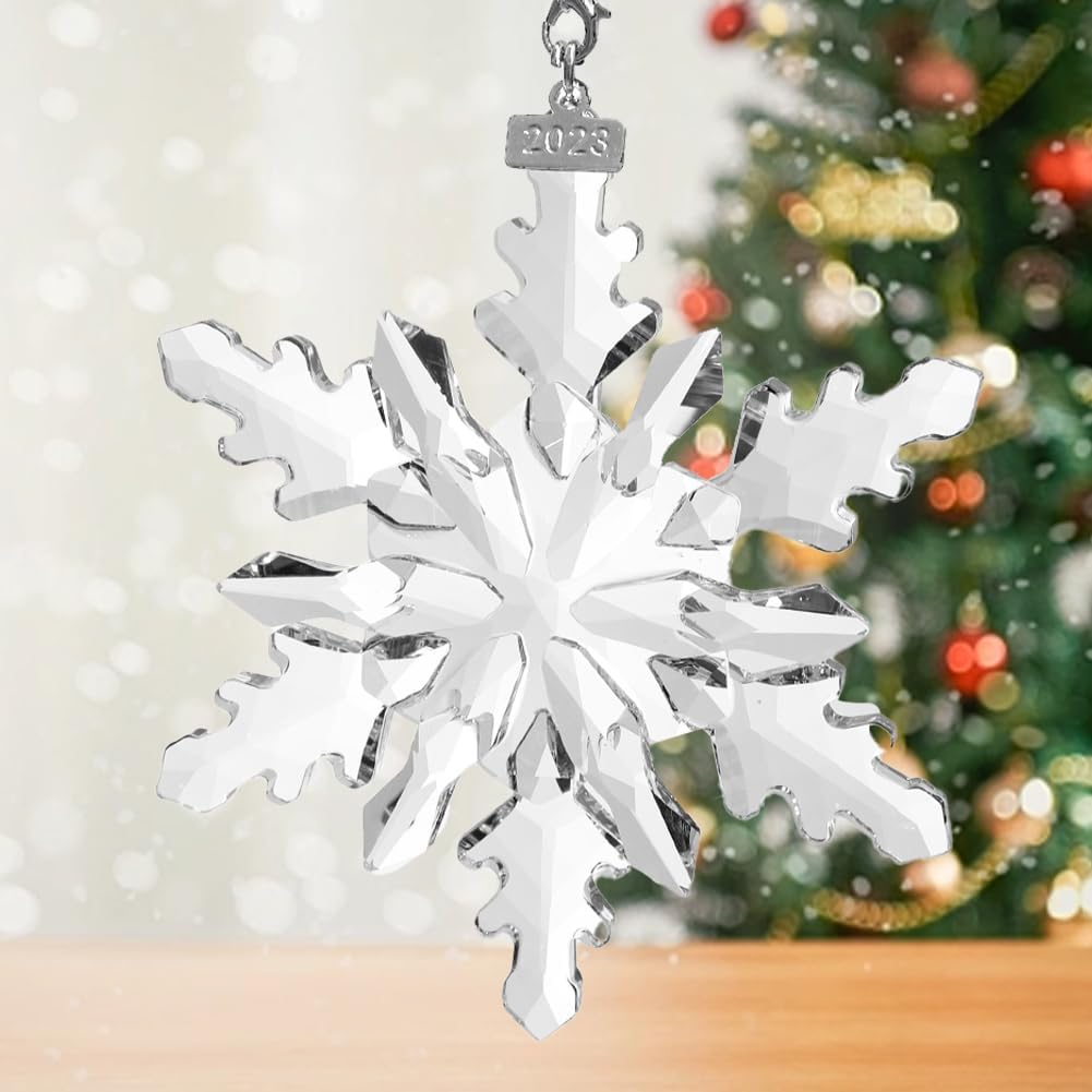 2024 Christmas Ornaments Crystal Snowflake Ornaments Annual Edition Christmas Tree Ornament Home Gifts (2024-Transparent)