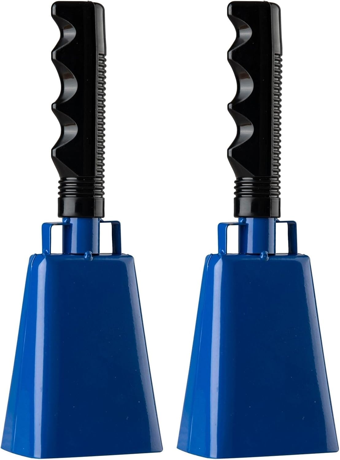 Steel Cow Bell with Handle 8 inch Cowbells Noise Makers, 2Pcs Large Cowbell for Sporting Events, Hand Percussion Loud Cheering Bell for Football Games Christmas Party School Wedding Farm (Blue)